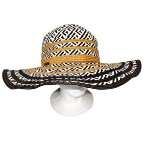 Steve Madden Sun Floppy Hat White Black Paper Straw Khaki One Size Wide brim